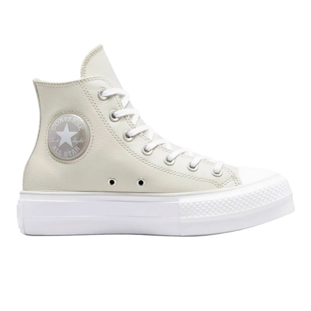 Cream High-Top Platform Leather Converse